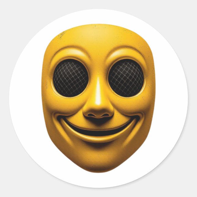 Sticker Rond Masque souriant jaune (Devant)