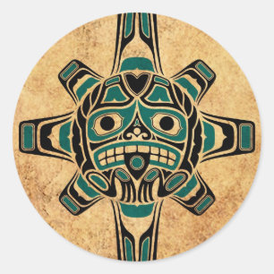 Sticker Rond Masque Turquoise vintage bleu Haida Sun