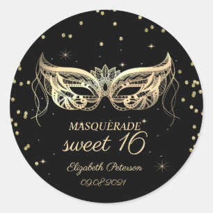 Sticker Rond Masquerade Gold Diamonds Sweet 16