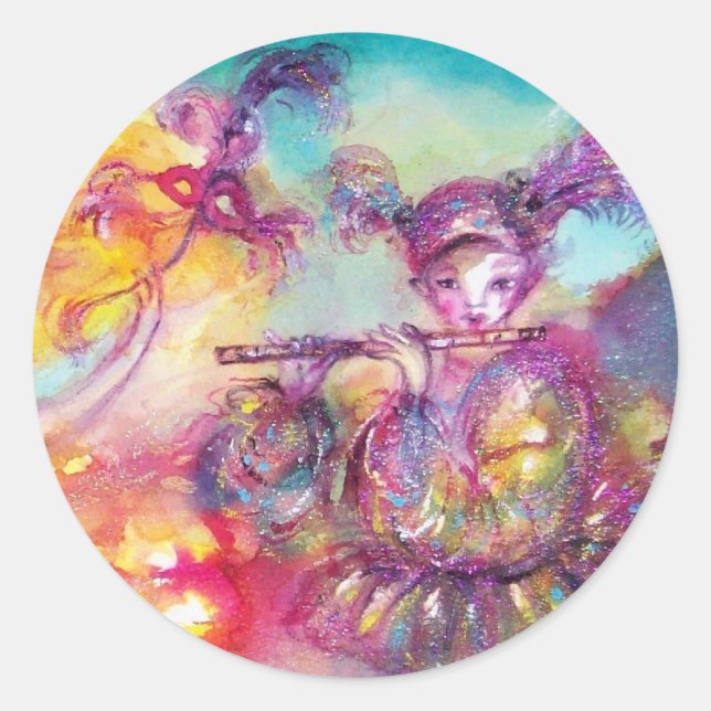 Sticker Rond MASQUERADE, Mardi Gras Masques, Danse, Musique (Devant)