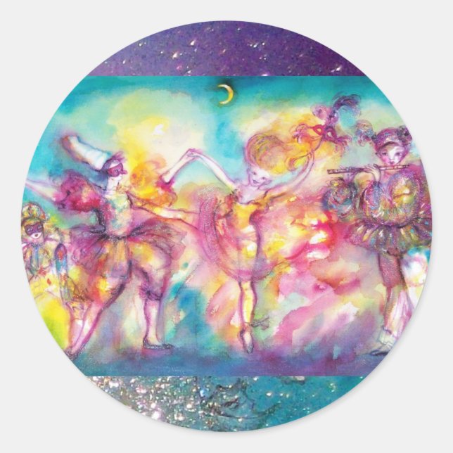 Sticker Rond MASQUERADE, Mardi Gras Masques, Danse, Musique (Devant)