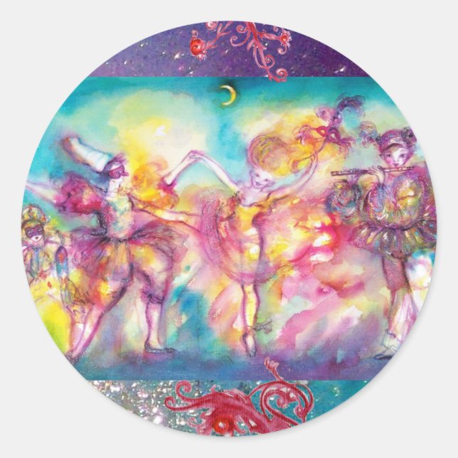 Sticker Rond MASQUERADE, Mardi Gras Masques, Danse, Musique (Devant)