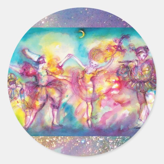 Sticker Rond MASQUERADE, Mardi Gras Masques, Danse, Musique (Devant)