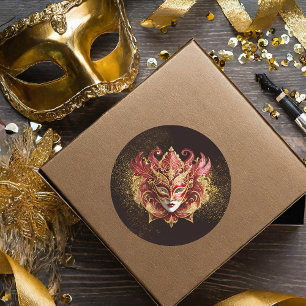 Sticker Rond Masquerade Masque Motif Rouge Or ID1031