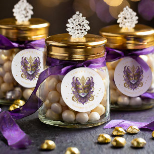 Sticker Rond Masquerade Motif Quinceanera Purple Gold ID1031