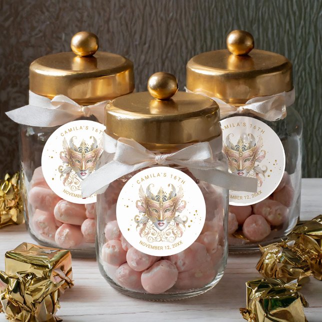 Sticker Rond Masquerade Motif Sweet 16 Rose Gold ID1032 (Créateur téléchargé)