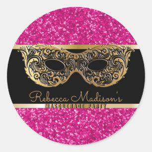 Sticker Rond Masquerade Party Gold rose Parties scintillant Ann