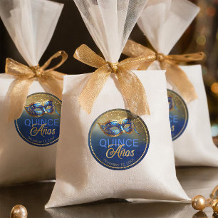 Sticker Rond Masquerade Quince Anos Blue Gold ID1031