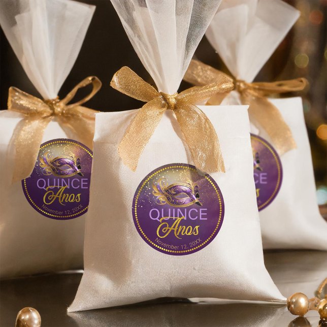 Sticker Rond Masquerade Quince Anos Purple Gold ID1031 (Créateur téléchargé)