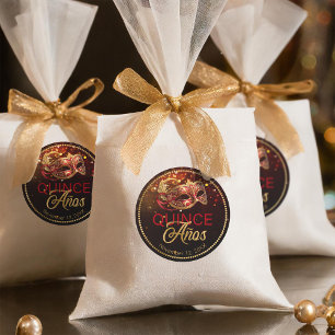 Sticker Rond Masquerade Quince Anos Red Gold ID1031