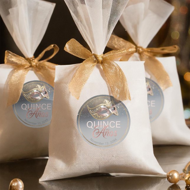 Sticker Rond Masquerade Quince Anos Rose Gold ID1031 (Créateur téléchargé)