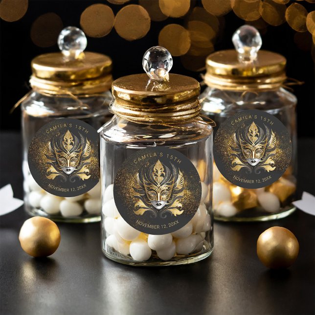 Sticker Rond Masquerade Quinceanera Black Gold V2 ID1031 (Créateur téléchargé)