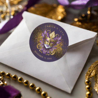 Sticker Rond Masquerade Quinceanera Purple Gold V2 ID1031