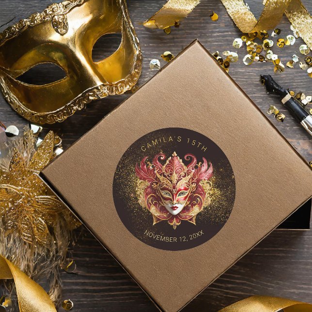 Sticker Rond Masquerade Quinceanera Red Gold V2 ID1031 (Créateur téléchargé)