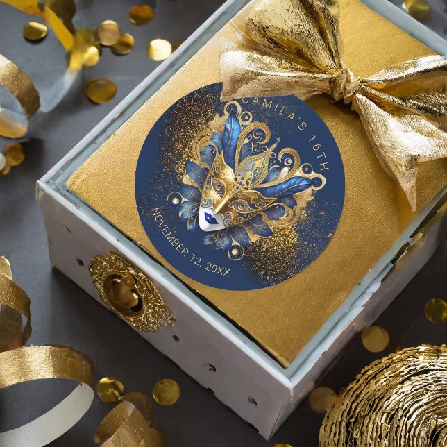 Sticker Rond Masquerade Sweet 16 Blue Gold V2 ID1032 (Créateur téléchargé)