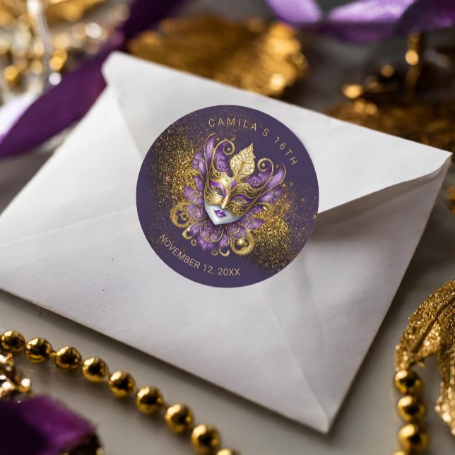 Sticker Rond Masquerade Sweet 16 Purple Gold V2 ID1032 (Créateur téléchargé)