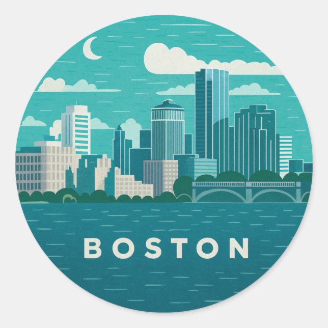 Sticker Rond Massachusetts Night Cityscape | Boston City (Devant)