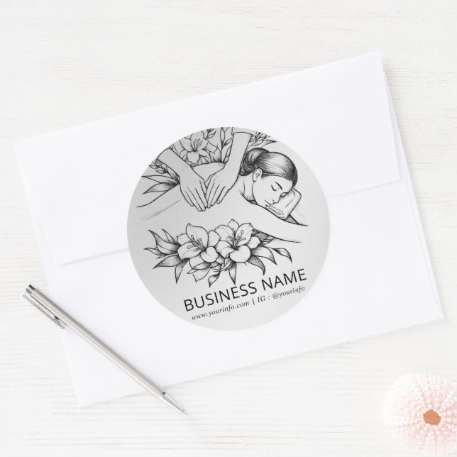 Sticker Rond Massage Thérapie Guérison Mains Énergie Spa Bien-ê (Enveloppe)