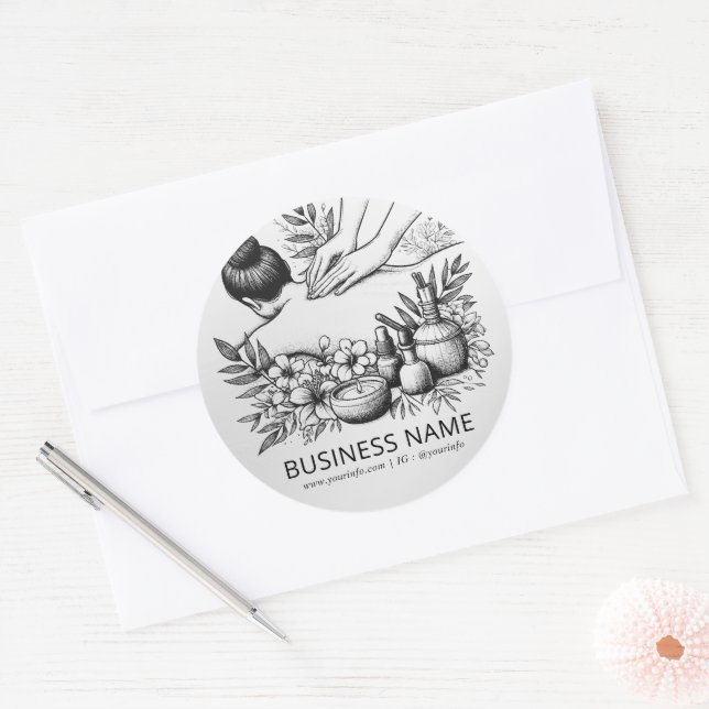 Sticker Rond Massage Thérapie Guérison Mains Énergie Spa Bien-ê (Enveloppe)