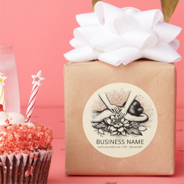 Sticker Rond Massage Thérapie Guérison Mains Énergie Spa Bien-ê (Fête)