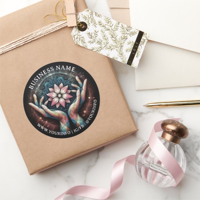 Sticker Rond Massage Thérapie Healing Mains Spa d'énergie Merci (Cadeaux)