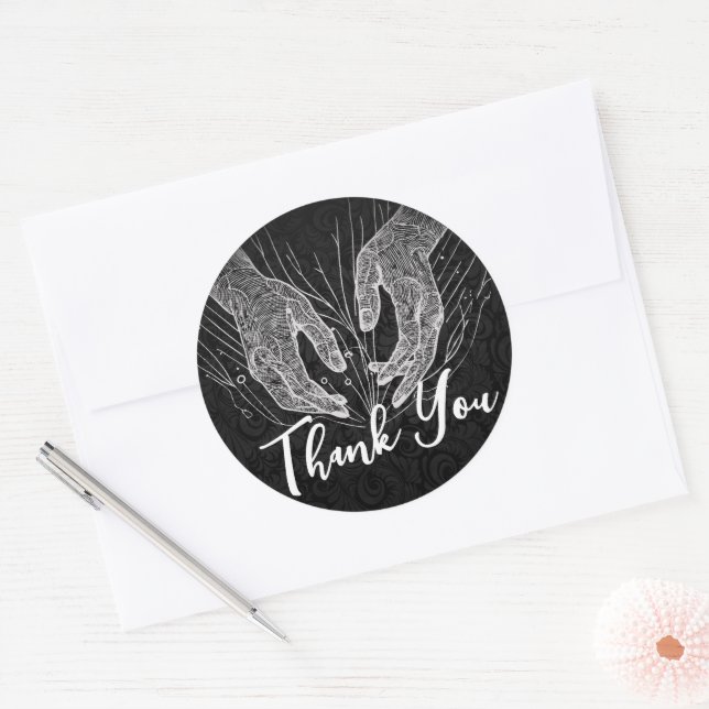 Sticker Rond Massage Thérapie Healing Mains Spa d'énergie Merci (Enveloppe)