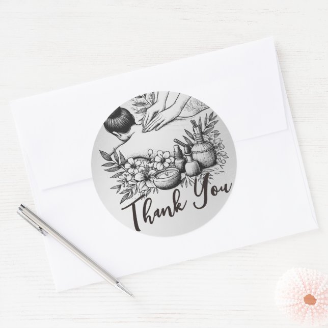 Sticker Rond Massage Thérapie Healing Mains Spa d'énergie Merci (Enveloppe)