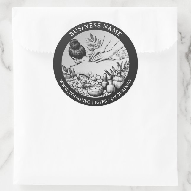 Sticker Rond Massage Thérapie Healing Mains Spa d'énergie Merci (Sac)
