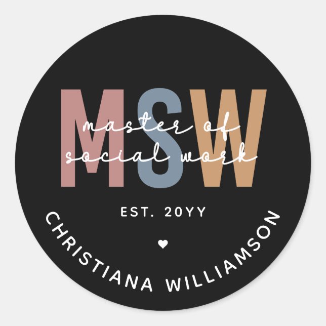 Sticker Rond Master en travail social en MSW (Devant)