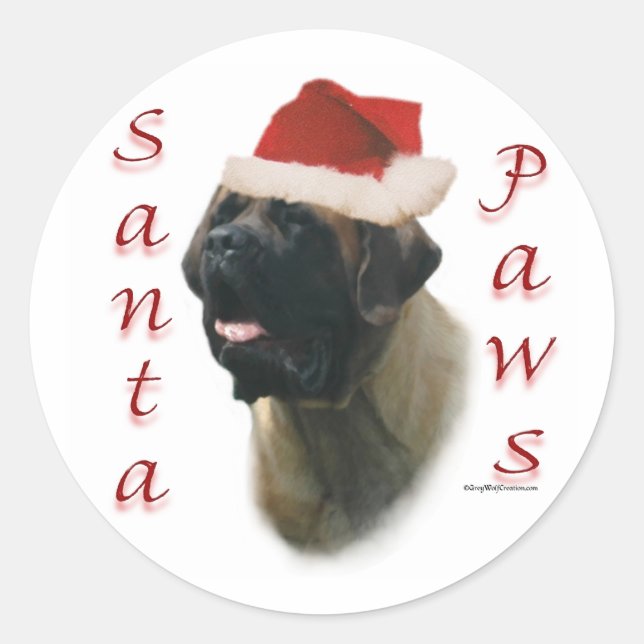 Sticker Rond Mastiff (abricot2) Père Noël Paws (Devant)
