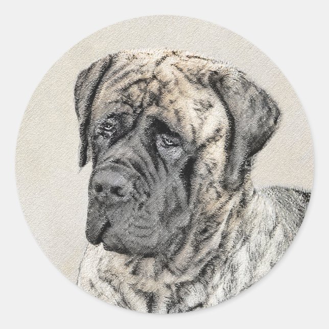 Sticker Rond Mastiff anglais (Brindle) Peinture - Chien Art (Devant)