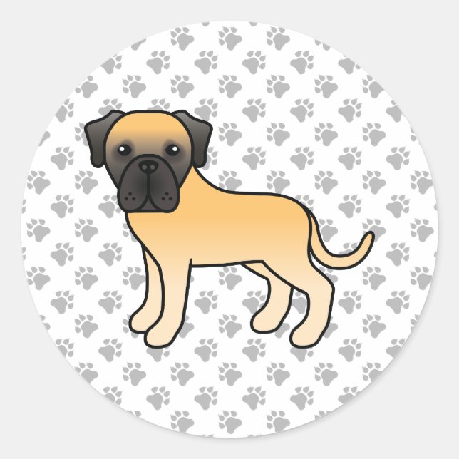 Sticker Rond Mastiff Anglais Faon Chien de Dessin Animé Mignon (Devant)