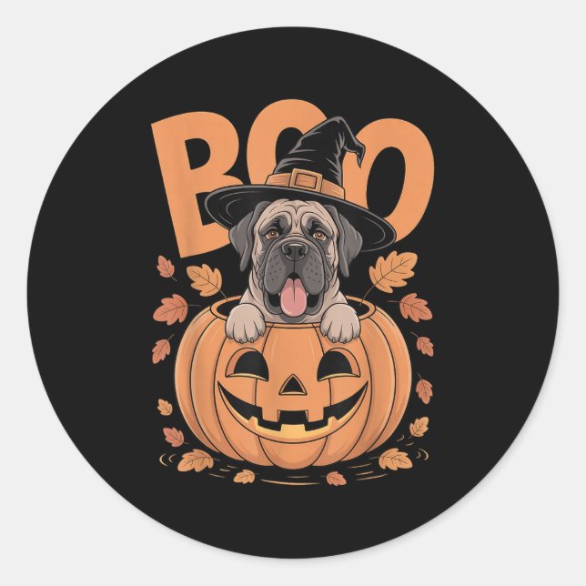 Sticker Rond Mastiff Costume On Pumpkin Halloween Mastiff  (Devant)