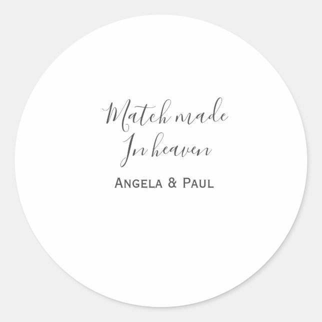 Sticker Rond Match made in heaven name couple wedding simple  (Devant)