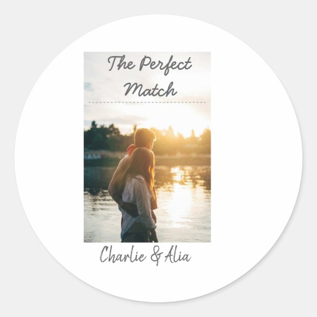 Sticker Rond match parfait photo couple mariage moderne ajouter (Devant)