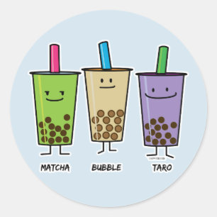 Sticker Rond Matcha boba lait de thé vert Taro tapioca Japa