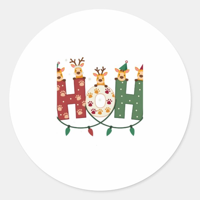 Sticker Rond Matching Christmas Santa Hat Ho Ho Ho Giraffe Anim (Devant)