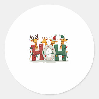 Sticker Rond Matching Christmas Santa Hat Ho Ho Ho Giraffe Anim