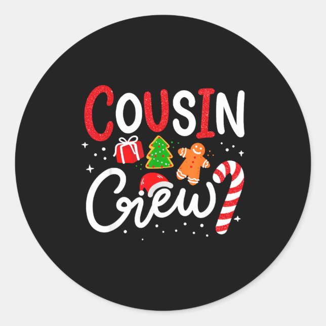 Sticker Rond Matching Cousin Crew Christmas 2025 Family Holiday (Devant)