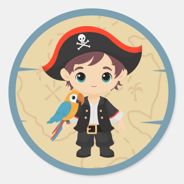 Sticker Rond Matelot ! Fête d'anniversaire de pirate garçon (Devant)