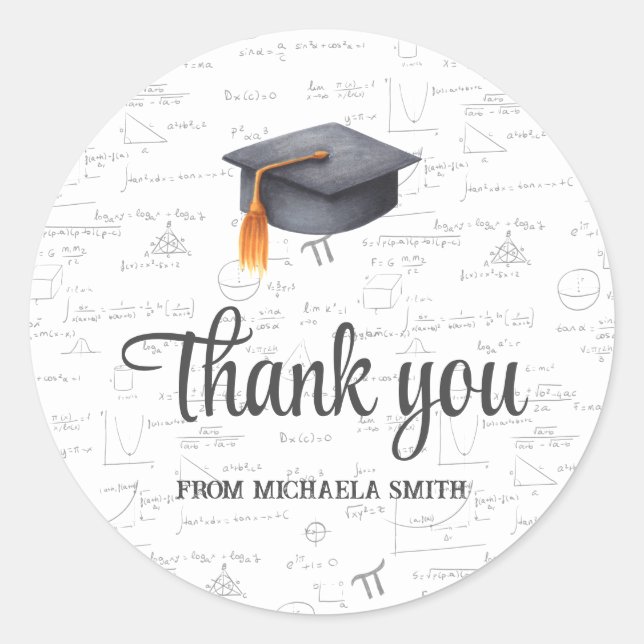 Sticker Rond Math Black Graduation Cap Merci (Devant)