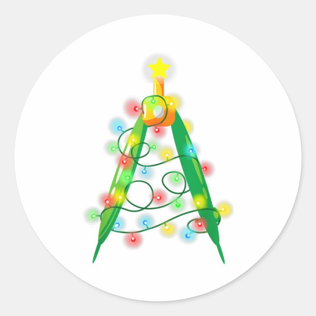 Sticker Rond Math Teacher Comp Christmas Tree Lights School Geo (Devant)