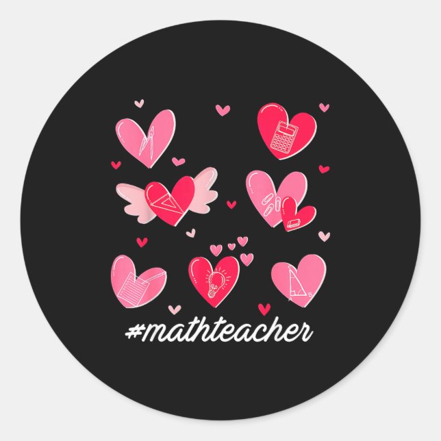 Sticker Rond Math Teacher Heart Valentines Day Mathematics Teac (Devant)