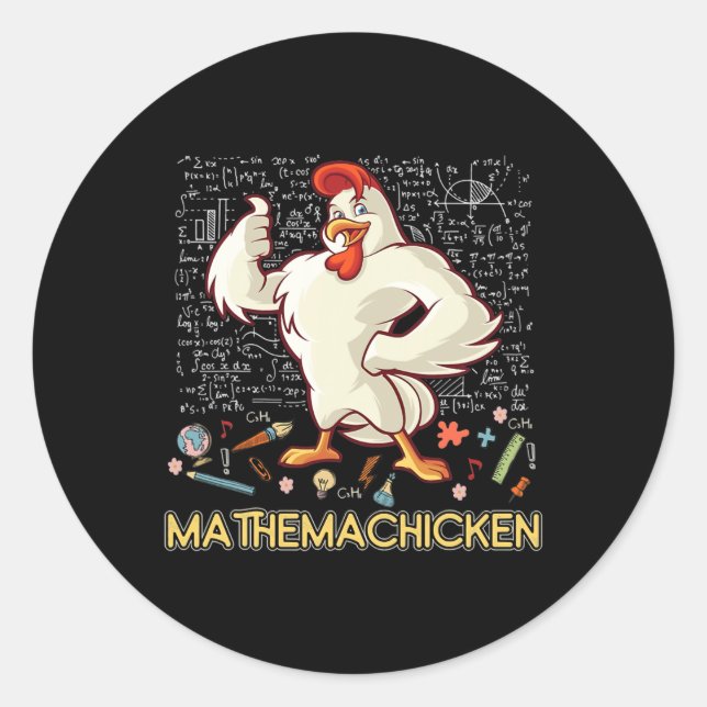 Sticker Rond Mathemachicken Math Lover Drôle poulet (Devant)