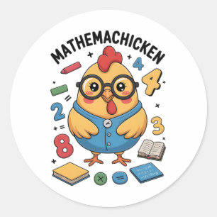 Sticker Rond Mathemachicken Prof de maths drôle de blague de po