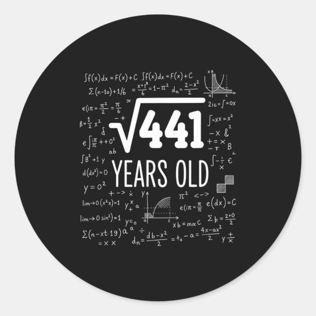 Sticker Rond Mathematics Square Root 441 Years Old, Clever Math (Devant)