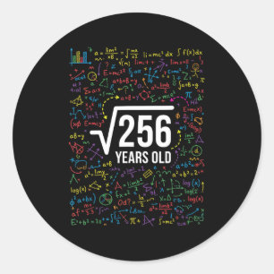 Sticker Rond Mathématiques Racine Carrée 256 Ans, Drôle de Math