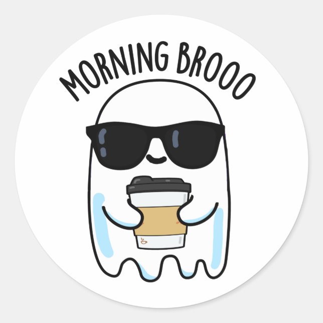 Sticker Rond Matin Broo Funny Ghost Pun de café (Devant)