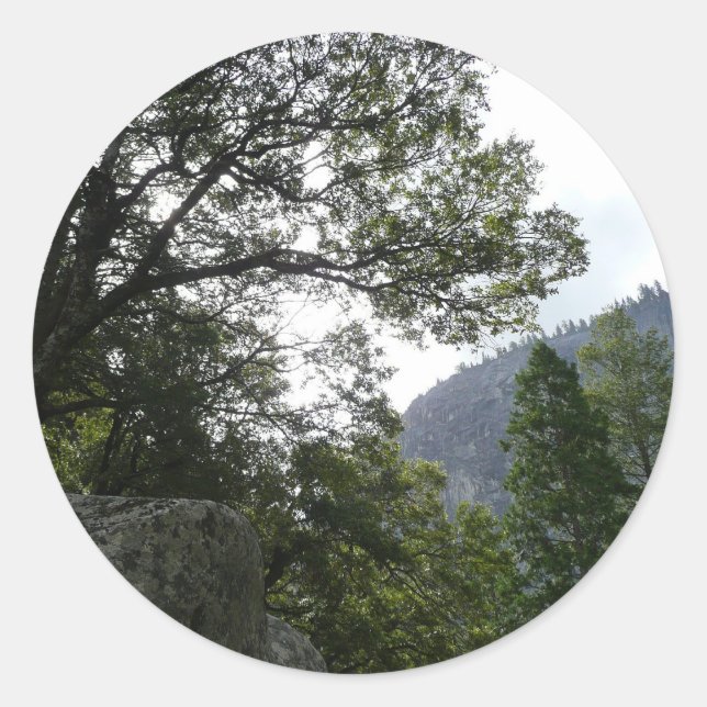 Sticker Rond Matin sur le sentier à Vernal Falls à Yosemite (Devant)