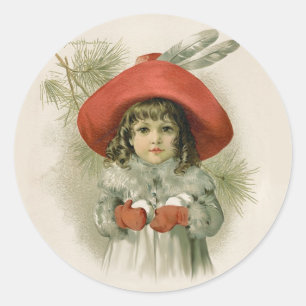 Sticker Rond Maude Humphrey Girl and Snowballs